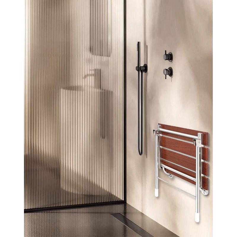 Foldable 21.5" Teak Wood Shower Seat Bench with Chrome Legs