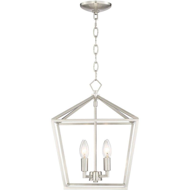 Franklin Iron Works Queluz Brushed Nickel Pendant Chandelier 13" Wide Modern Industrial Geometric Cage 4-Light Fixture for Dining Room Kitchen Island