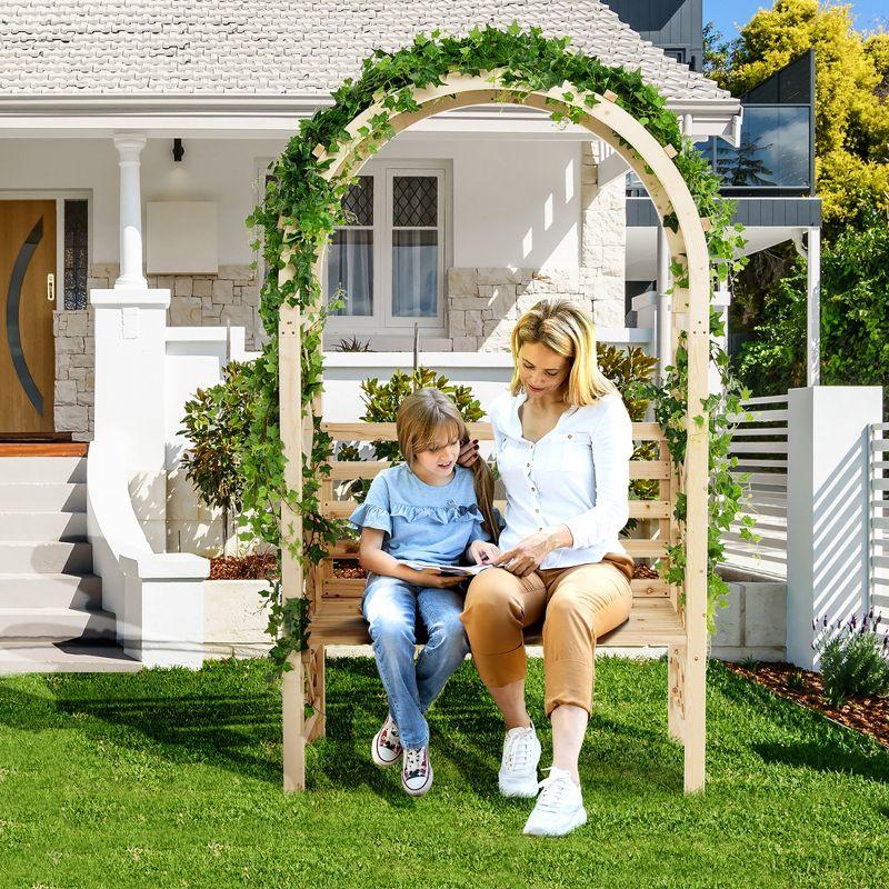 Costway Wooden Garden Bench Arch Pergola Outdoor Arbor w/backrest Patio Trellis Pergola