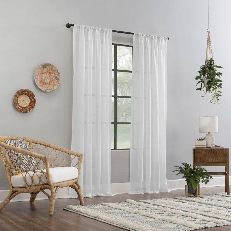 84" White Sheer Polyester Linen Rod Pocket Curtain Panel