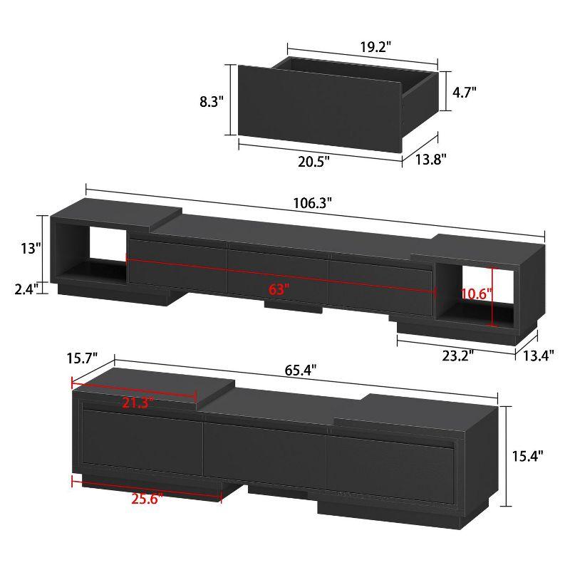 Famapy Black Extendable TV Console Table Modern TV Cabinet with Drawers