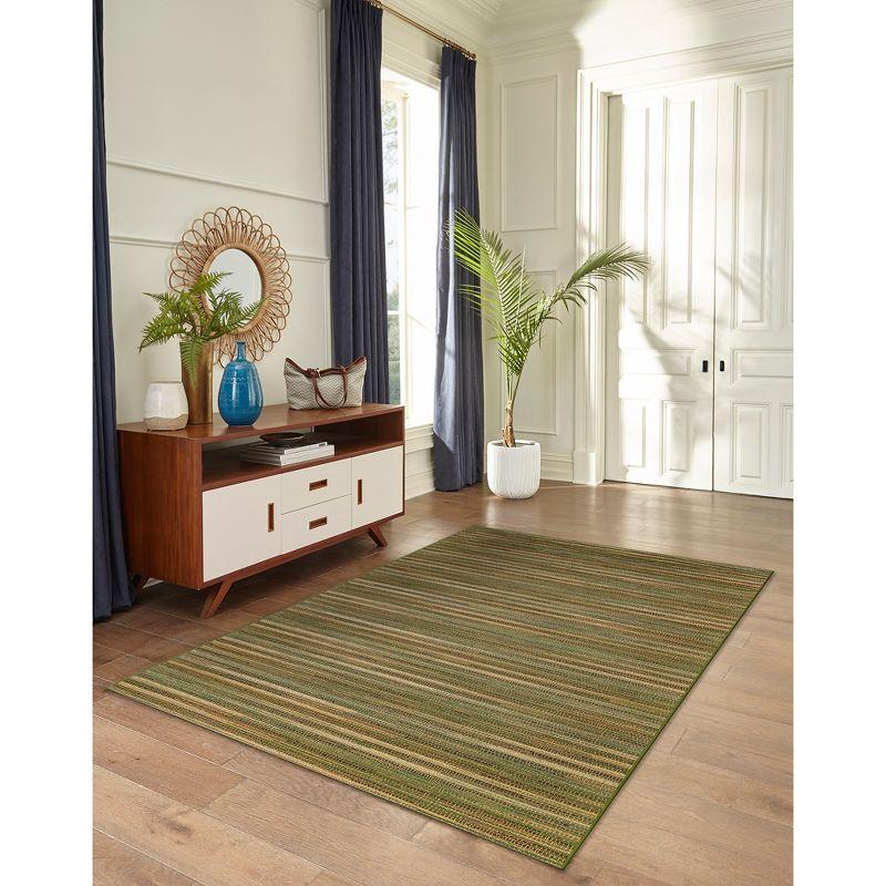 Marina Stripes Flatwoven Green and White 58'' x 90'' Indoor/Outdoor Rug