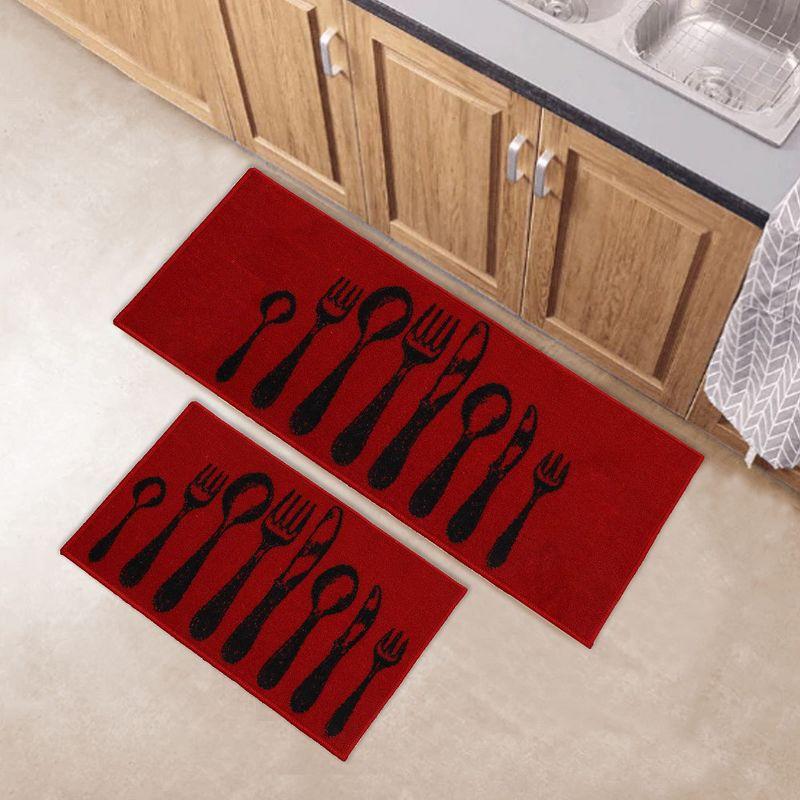Evideco Comfort Chef Kitchen Runner Mats, Cutlery Design, Low-Profile, Universal Fit, 32"/48"L x 20"W (Set of 2)