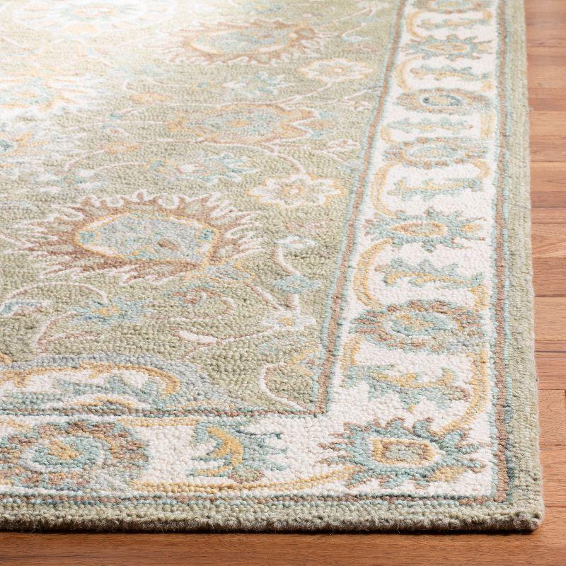 Ivory and Sage Floral Tufted Wool Area Rug 5' x 8'