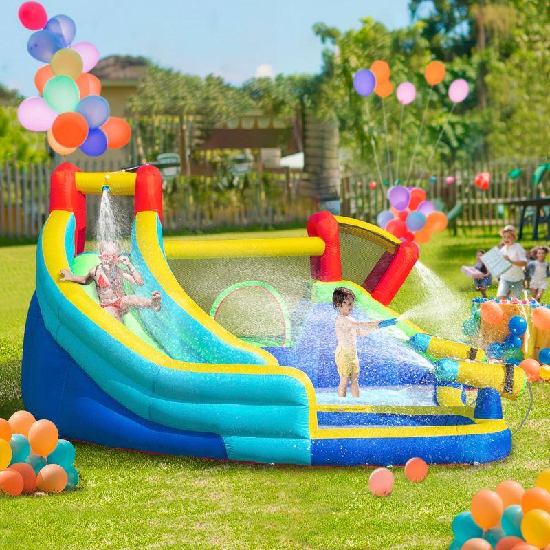 Outsunny 5-in-1 Inflatable Water Slide Kids Bounce House Water Park Includes Trampoline Slide Water Pool Cannon Climbing Wall with Carry Bag