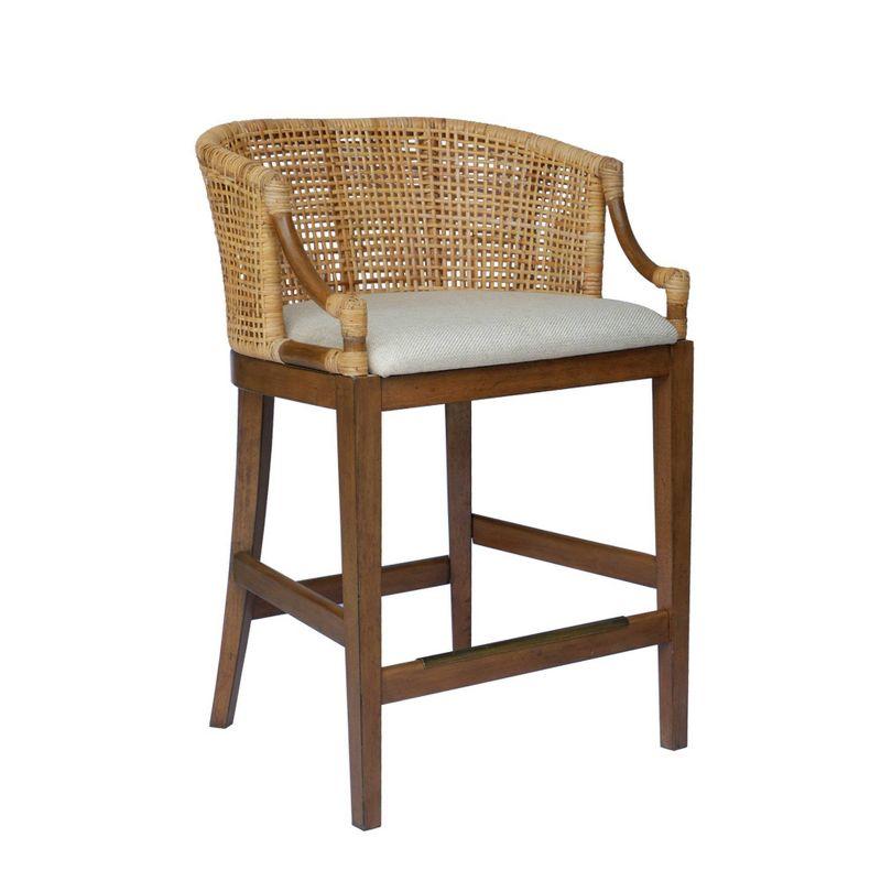 Playa 27" Natural Rattan Handcrafted Counter Stool with Linen Cushion