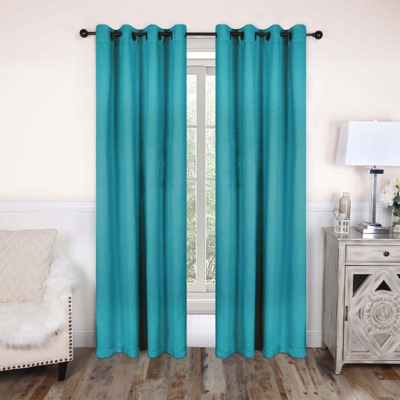 Classic Modern Solid Room Darkening Semi-Blackout Curtains, Grommets, Set of 2, 52"x108", Aqua - Blue Nile Mills