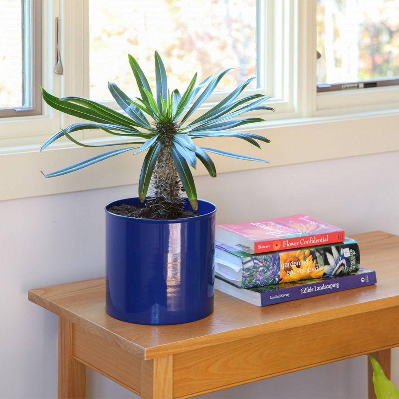 French Blue Galvanized Steel Cylinder Planter Pot