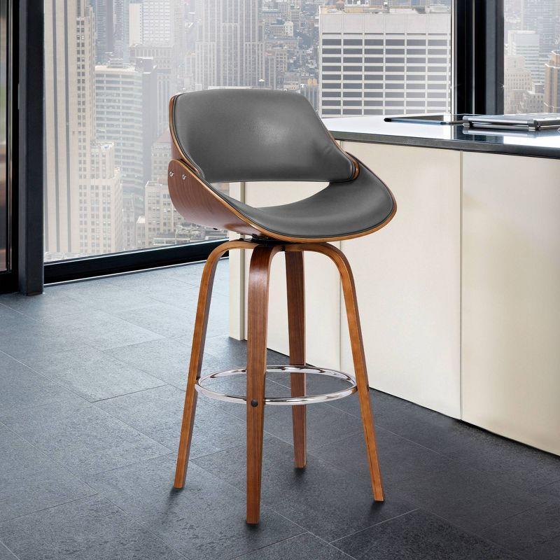 26" Mona Contemporary Counter Height Barstool Walnut/Gray - Armen Living: Swivel, Chrome Footrest