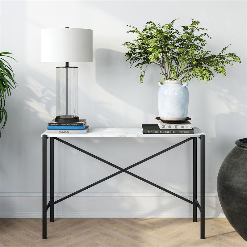 Medium Blackened Bronze and Faux Marble Console Table