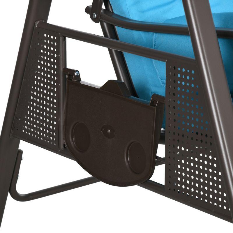 Outsunny 3-Seat Outdoor Patio Swing with Adjustable Tilt Canopy, Cushions, Pillow, Steel Frame, Side Tray, Cup Holder, Blue