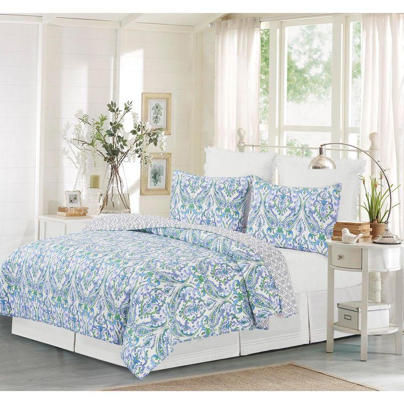 Juliet Blue Cotton Reversible Full Quilt Set