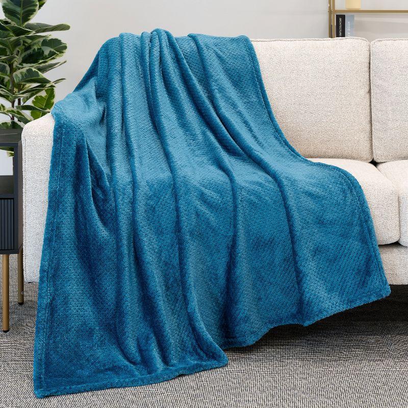 Teal Blue Waffle Textured Fleece Throw Blanket, 50 x 60 Inches