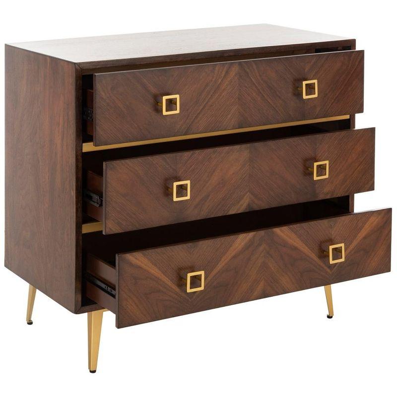 Katia 3 Drawer Chest - CHS6413 - Walnut/Gold - Safavieh