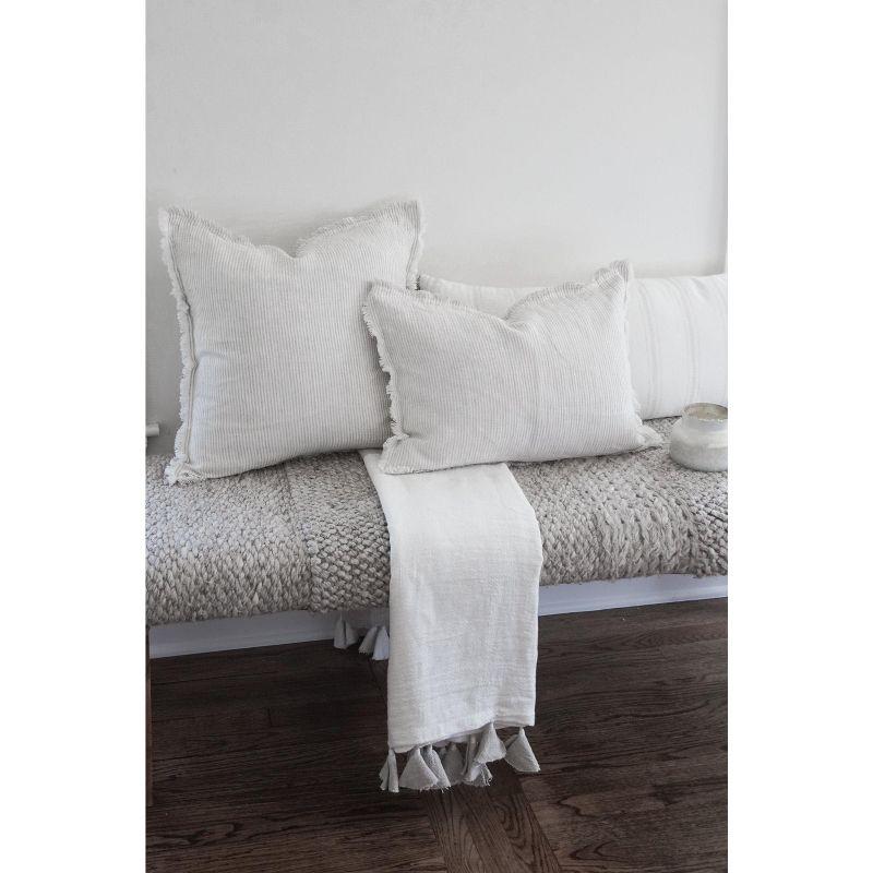 Grey Pinstripe Fringe So Soft Linen Pillow 14x20 Down Insert