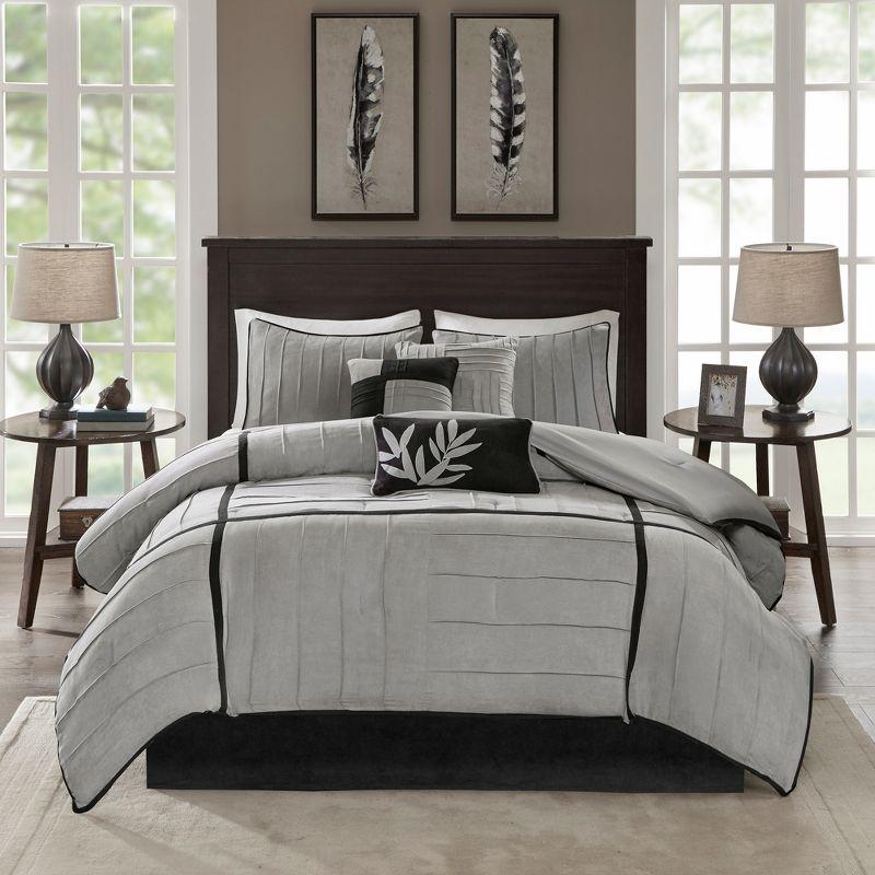 Gray Microsuede Queen 7-Piece Reversible Comforter Set