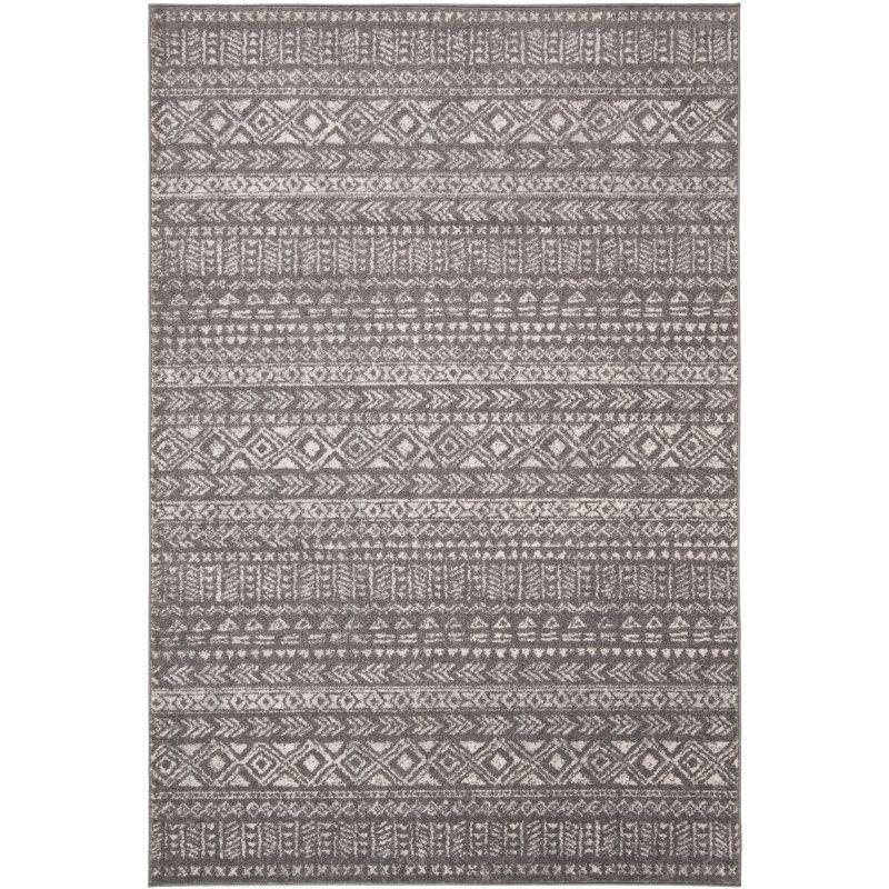 Dark Grey and Ivory Synthetic Easy Care Rectangular Rug