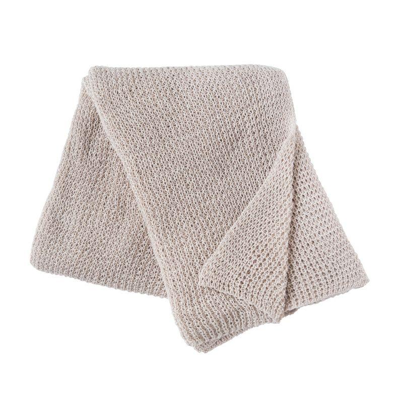 Beige Knitted Polyester Machine Washable Throw Blanket