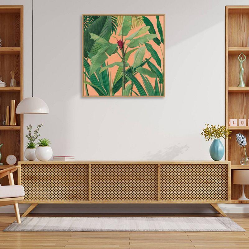 32" x 32" Green Tropical Framed Canvas Wall Art Print