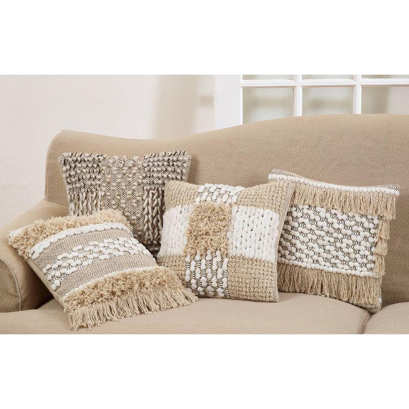 18" Natural Cotton Moroccan Throw Pillow with Cross Design