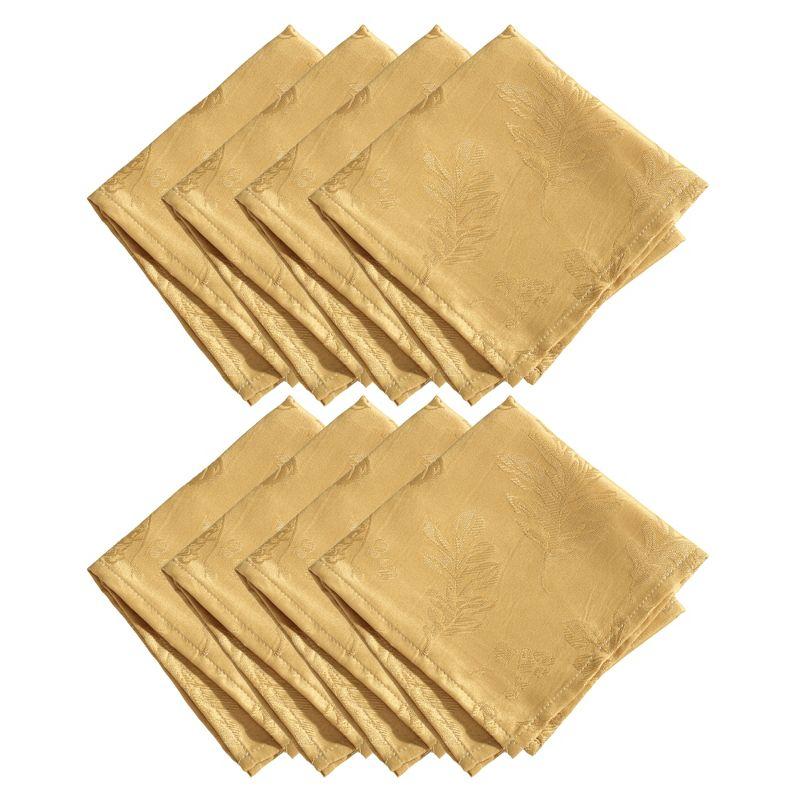 Elegant Woven Leaves Jacquard Damask Napkin, Set of 8 - 17" x 17" - Gold - Elrene Home Fashions