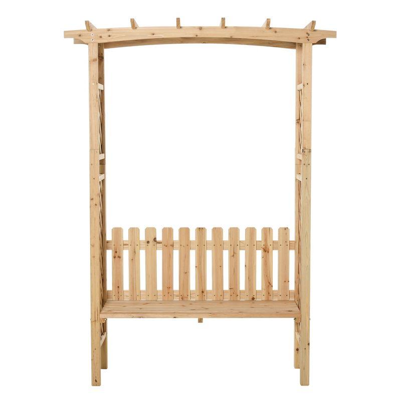 Outsunny Wooden Trellis Arbor Arch for Climbing Plants with Garden Bench, Grow Grapes & Vines, Patio Decor & 2-Person Seating, Natural