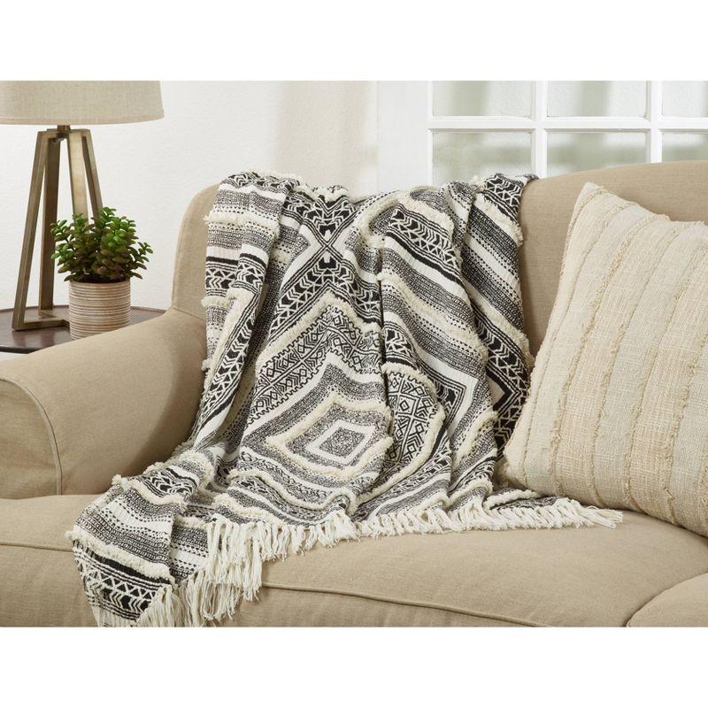 Black Cotton Embellished Diamond Throw Blanket, 50 x 60 in