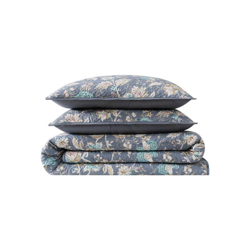 3pc King Florence Quilt Set Cream/Blue/Dark Gray - Cottage Classics: Cotton Reversible Coverlet with Shams