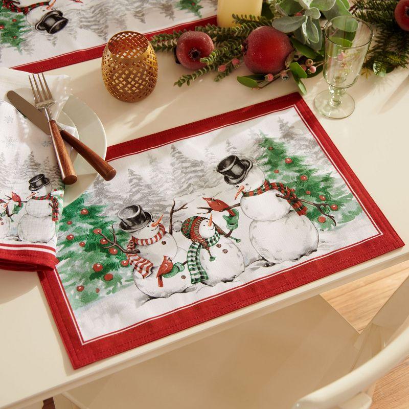 Snowman Winterland Holiday Snowflake Placemat, Set of 4 - Red/Green - 13x19 - Elrene Home Fashions
