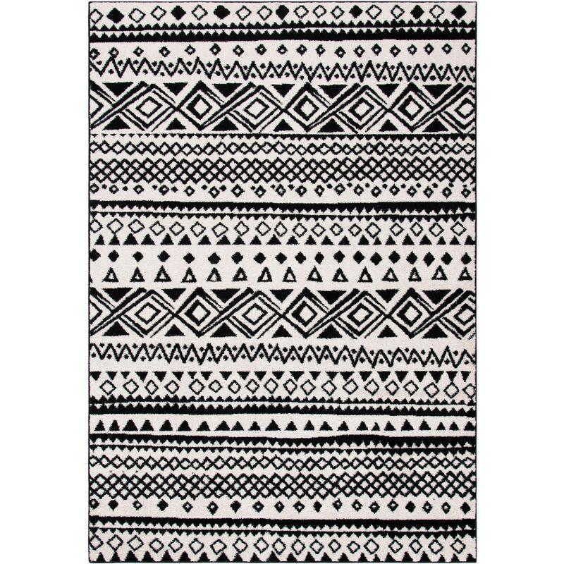 Ivory Charcoal Hand-Knotted 4'x6' Synthetic Easy-Care Area Rug