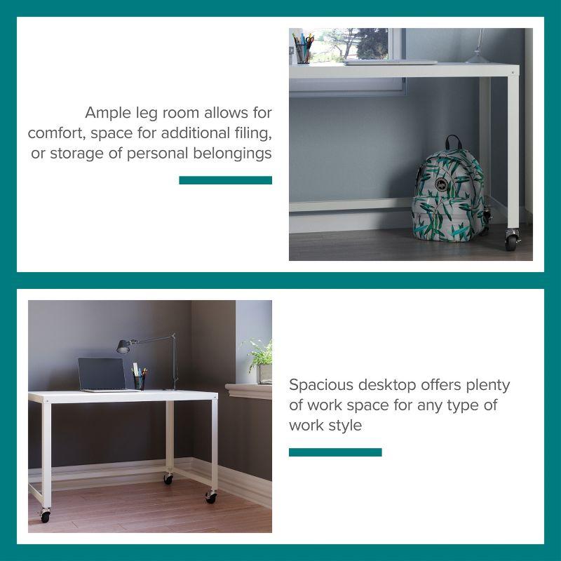 Space Solutions Mobile Desk Steel White: Compact Metal Writing Table, No Storage, Painted Surface