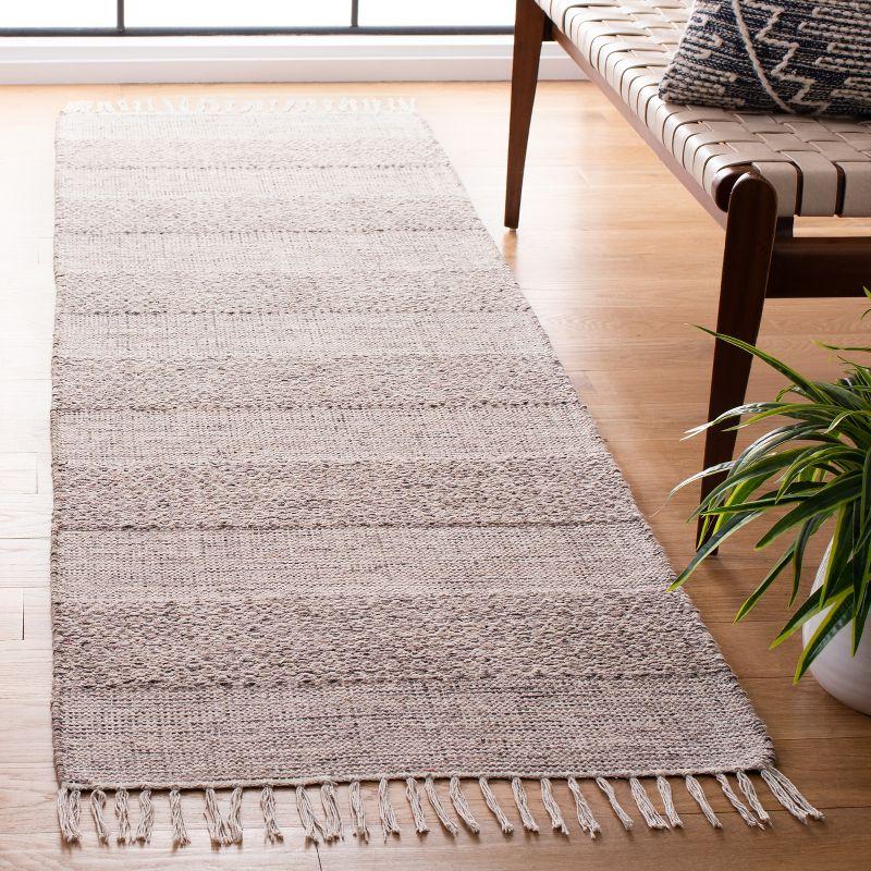 Ivory and Steel Grey Handwoven Cotton Runner Rug