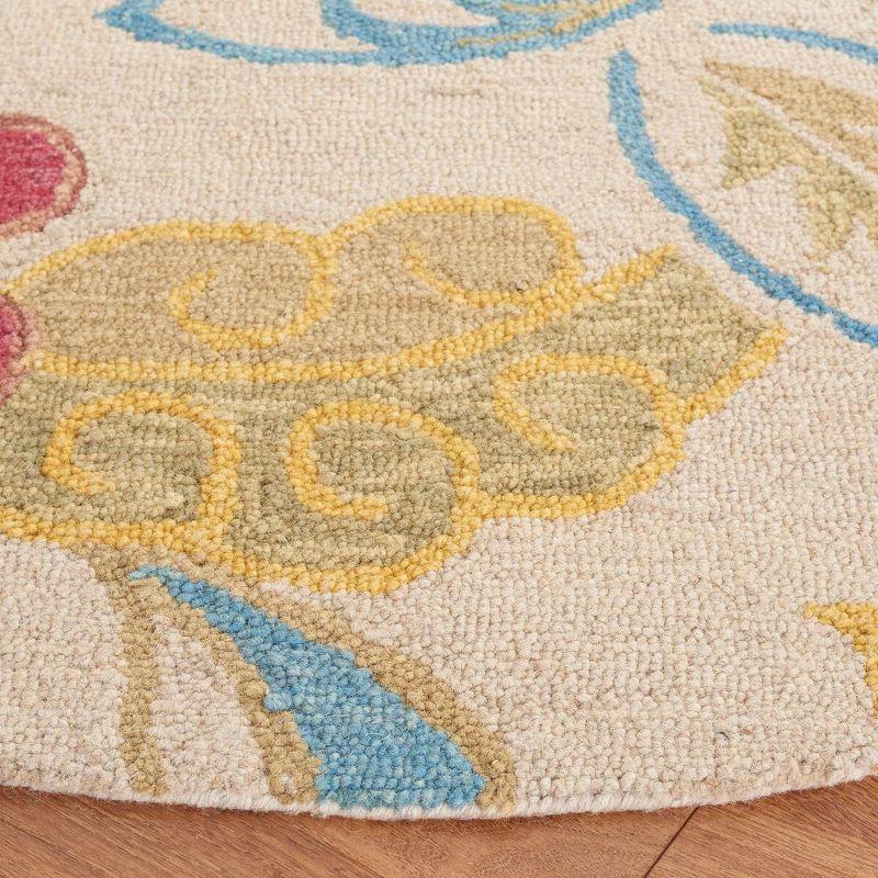 Handmade Floral Blossom Blue Wool 8' Round Area Rug