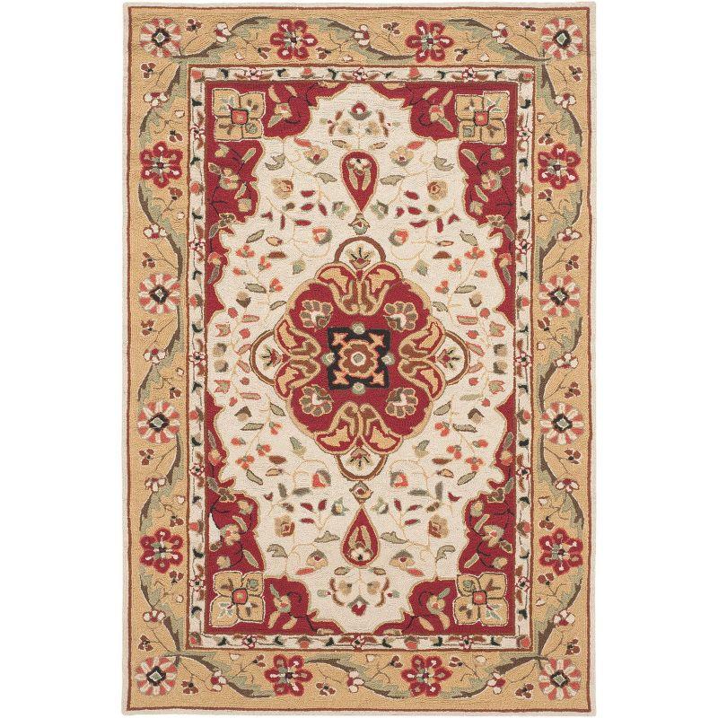 Handmade Cream and Red Synthetic 4' x 6' Area Rug