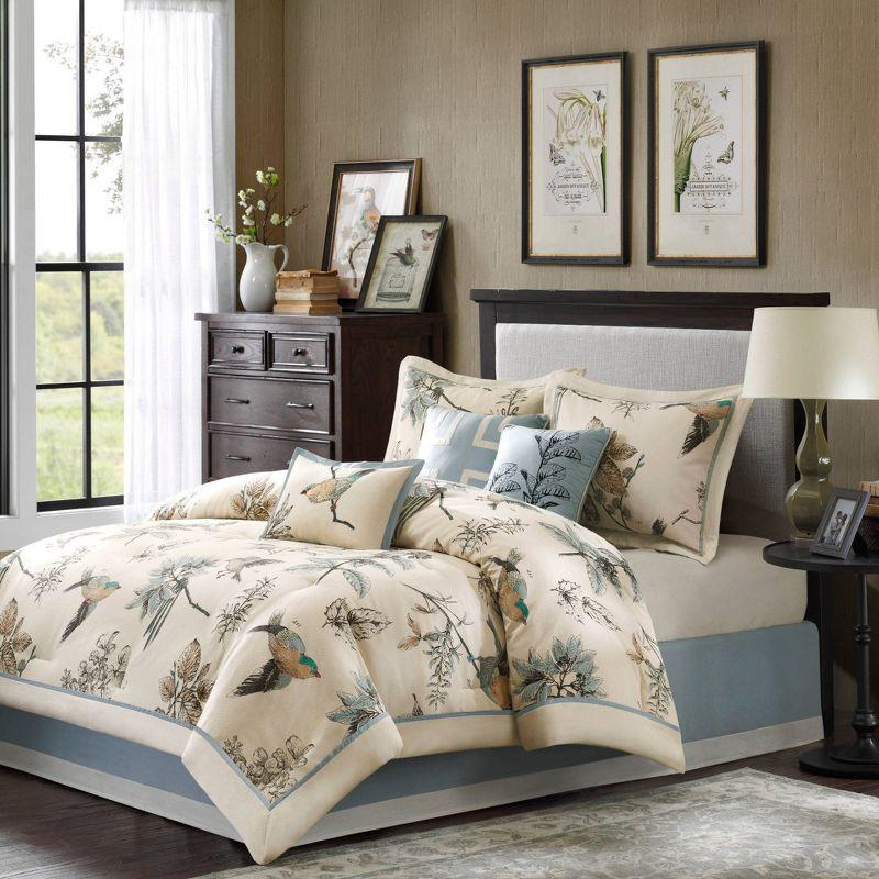 Blue and Beige Reversible Cotton Queen Comforter Set