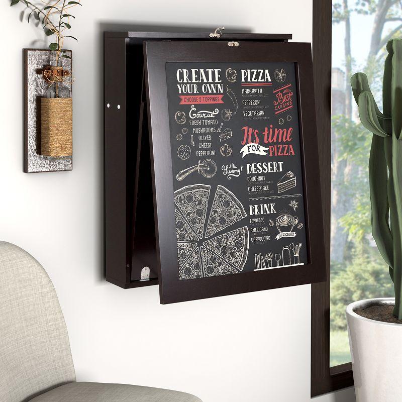 Espresso Brown 30"x36" Foldable Wall-Mounted Workstation with Chalkboard