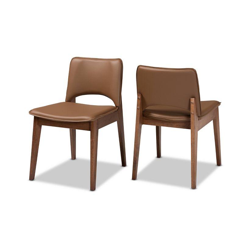 2pc Afton Faux Leather & Wood Dining Chair Set - Baxton Studio: Mid-Century Style, Retro Touch