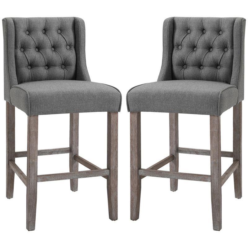 Elegant Gray 26.25" Rubberwood Tufted Bar Stools Set of 2