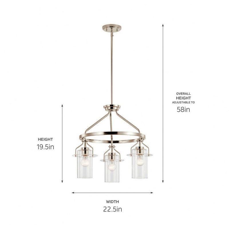 Everett™ 22.5 Inch 3 Light Round Chandelier with Clear Glass in Polished Nickel