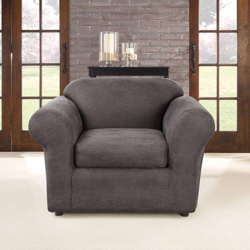 2pc Ultimate Stretch Leather Chair Slipcovers Slate - Sure Fit: Box Cushion Compatible, Machine Washable