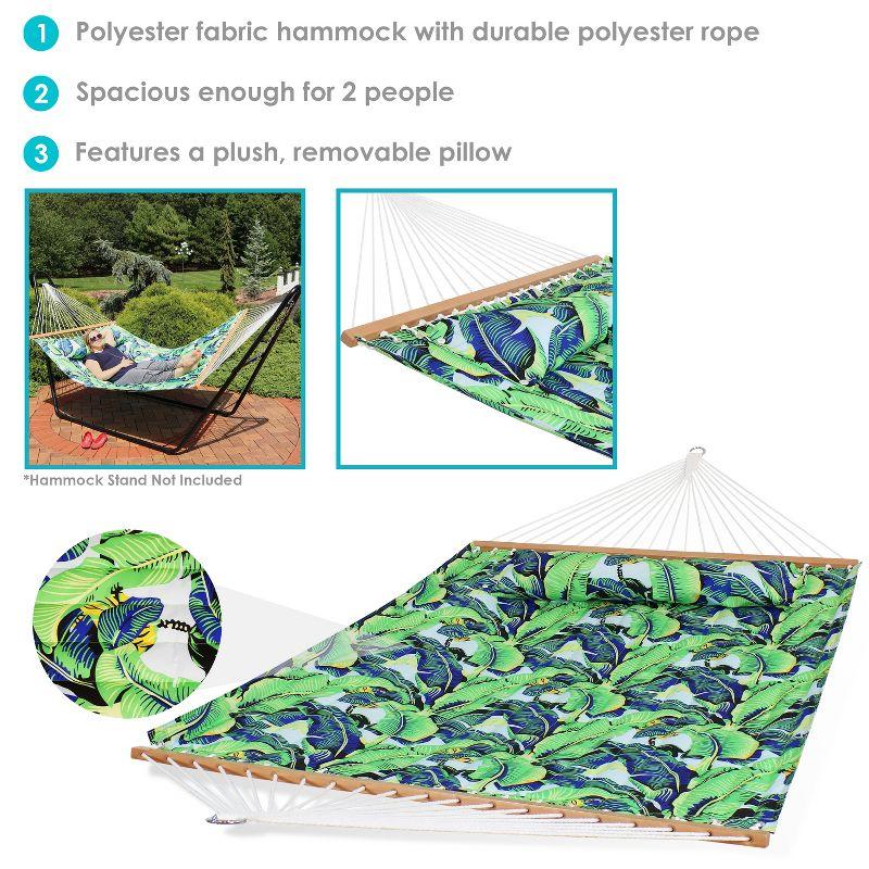 Sunnydaze 2-Person Quilted Printed Fabric Spreader Bar Hammock and Pillow with S Hooks and Hanging Chains - 450 lb Weight Capacity - Exotic Foliage