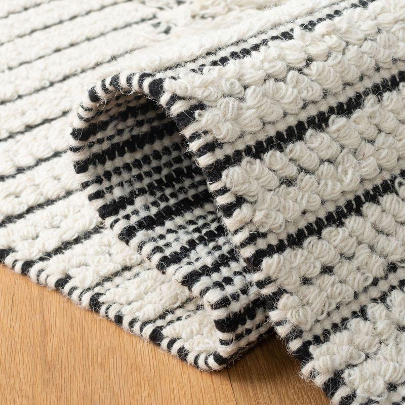 Handwoven Black and Ivory Abstract Wool Square Rug 6' x 6'