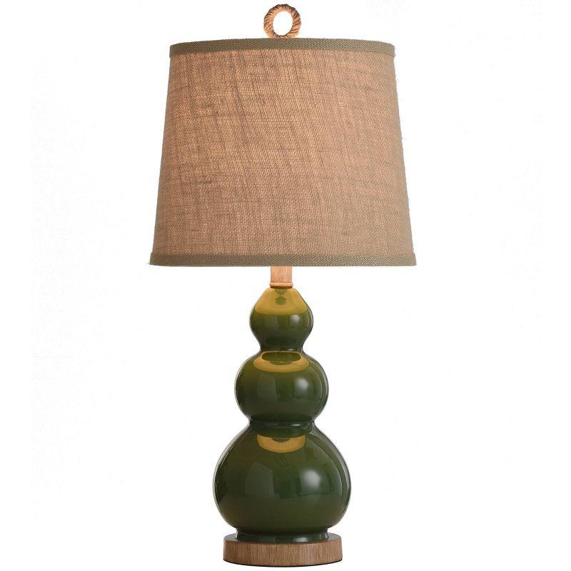 Nautical Green Table Lamp with Burlap Shade and Circle Faux Rope Finial - StyleCraft: Polyresin & Glass, UL Listed, No Assembly Required