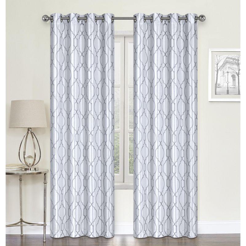 Kate Aurora Living 2 Pack Embroidered Trellis Semi Sheer Grommet Curtains - 52 in. W x 84 in. L, White