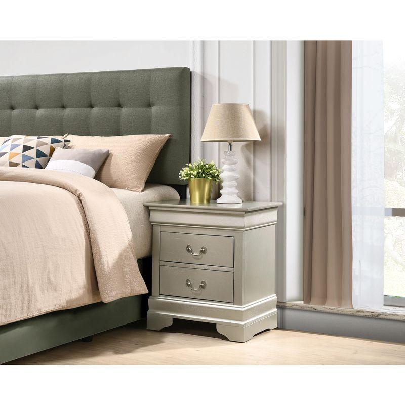 Passion Furniture Louis Philippe 2-Drawer Silver Champagne Nightstand (24 in. H X 22 in. W X 16 in. D)