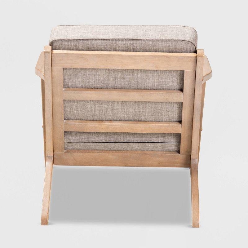 George Oliver Emsworth Mid-Century Modern 2-Piece Antique Oak Finished Armchair and Ottoman Set in Light Grey Fabric