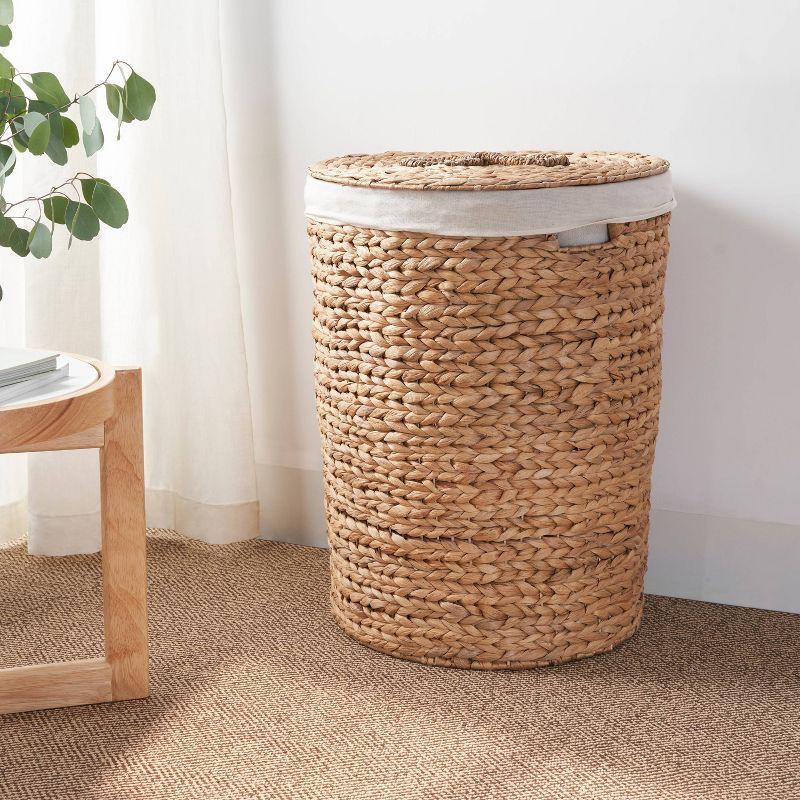 SOL HOME 18"x18"x23" Ludmilla Round Tall Water Hyacinth Wicker Laundry Hamper Natural Brown: Handcrafted, Built-In Handles