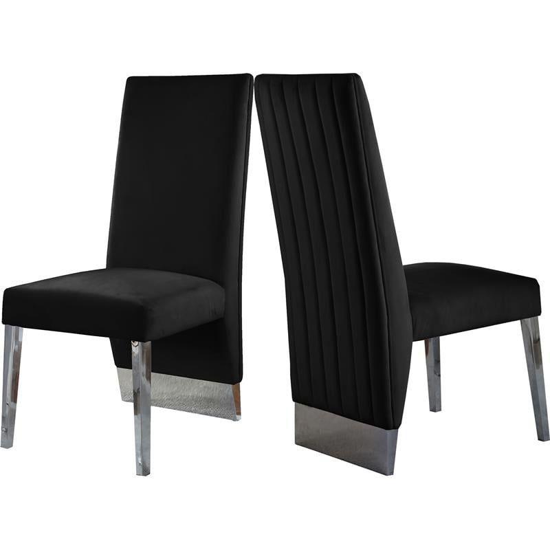 Porsha 19"H Velvet Dining Chair in Black (Set of 2)-Meridian Furniture