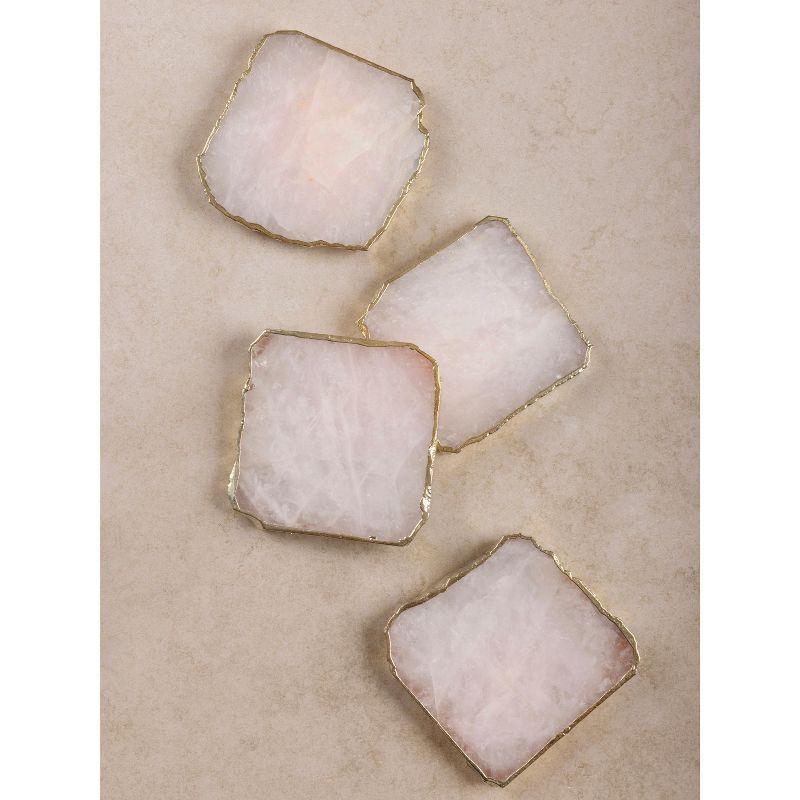 Dazzle Rose Quartz and Gold Stone Coasters, Set of 4