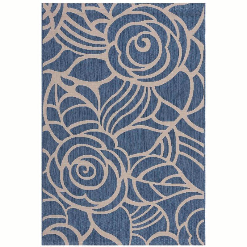 Coastal Charm Blue and Beige Synthetic Indoor/Outdoor Area Rug - 6'7" x 9'6"